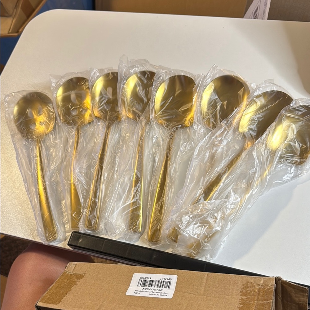 Source Unknown Gold Serving Utensils Set